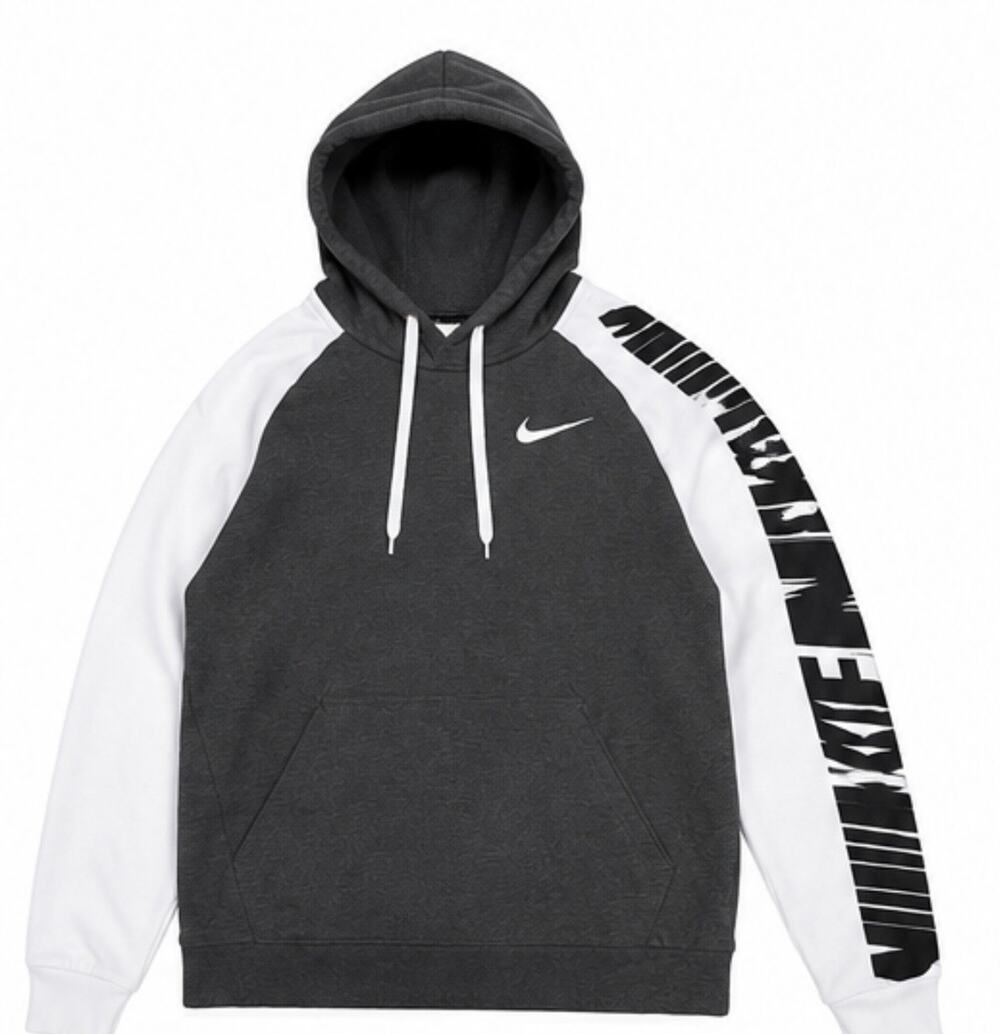 Nike Dri-FIT Pullover Hoodie Gray White Big Sleeve Logo Men’s Small S Swoosh